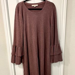LOFT Ruffle-sleeve Burgundy Dress
